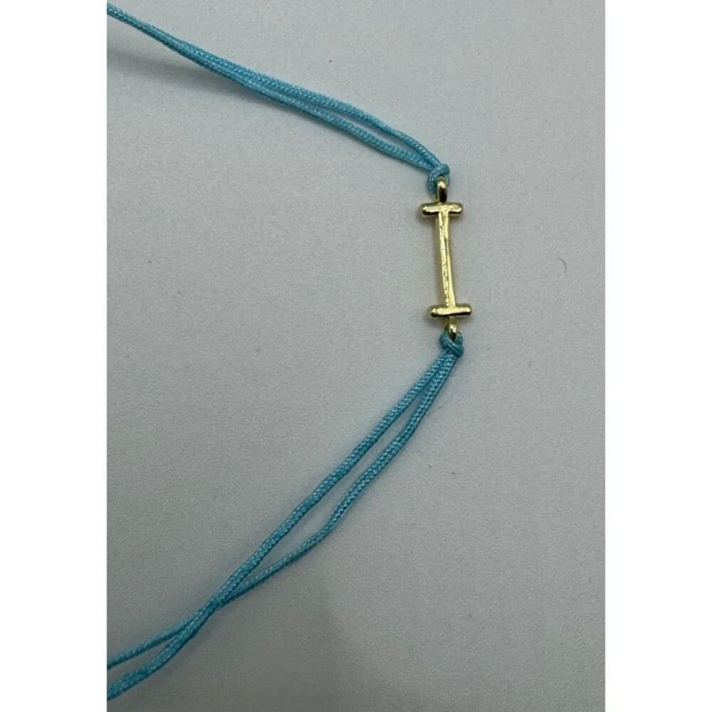 Gorjana Initial Prism Bracelet Blue Letter I Gold Plated Adj  Cord NWT